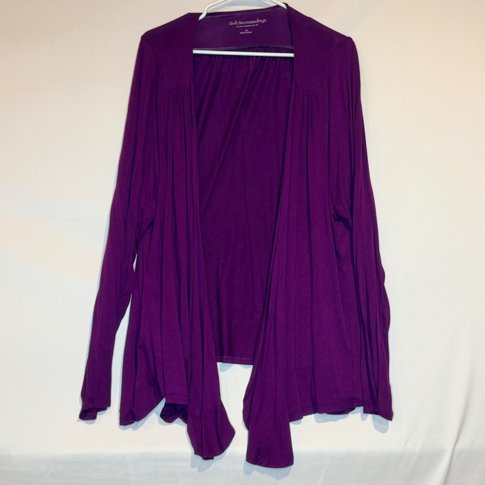 Soft Surroundings Purple Open Front Cardigan Long Sleeve Plus Size 1X